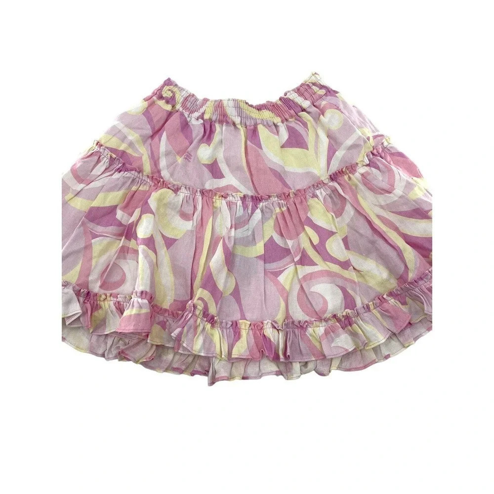 Hill House The Paz Skirt Mini Womens S Ruffle Linen Candy Kaleidoscope Pink NEW - Picture 3 of 8